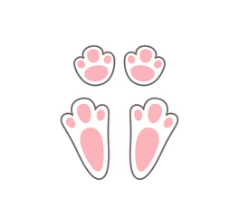 Cute easter bunny paw. Rabbit or hare footprint. Bunny foot prints on snow. Hare steps track. Vector illustration isolated on white background in flat style.