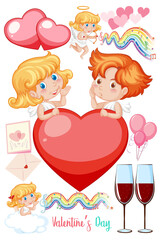 Valentine theme with cupid and rainbow