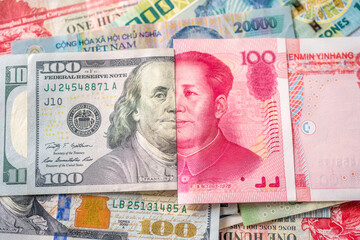 currencies of dollar, yuan and another money