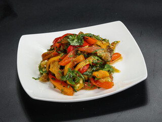 Stir-fried vegetables with herbs and sauce