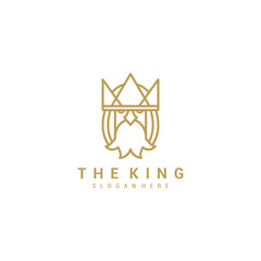 Greek old man bearded king with crown logo Premium Vector