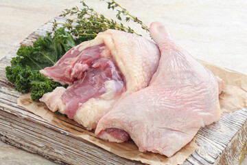 Raw duck leg for roast