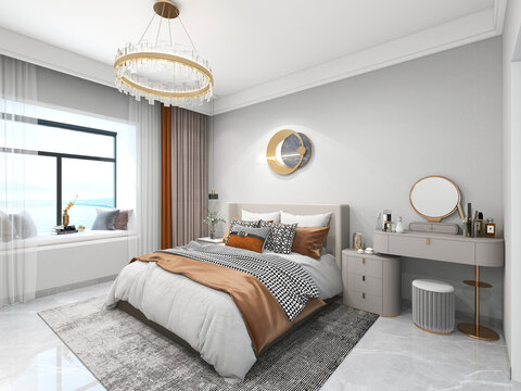 3D rendering ,The elegant and spacious bedroom design of the modern apartment has a coat cabinet beside the big bed