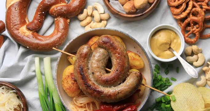 Traditional food, top view, rotation. German food concept