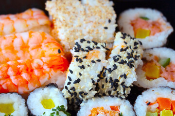 A close-up of Japanese food is sushi. Delicious food.