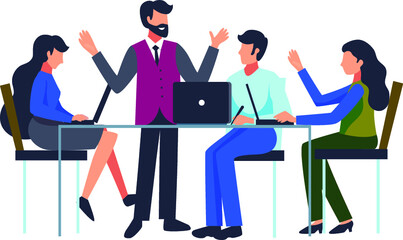 illustration of people working in office | education-horizontal-typography-banner-set-with-learning-knowledge-symbols-flat-illustration