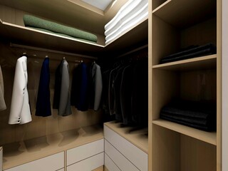 3d illustration, wooden cabinet in cloakroom