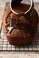 homemade banana cake with chocolate and nuts