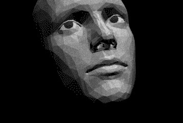 Network forming AI human face. Technology and robotics concept. Anonymous social masking. Cyber crime and cyber security vector illustration.