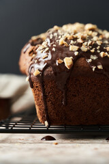 homemade banana cake with chocolate and nuts