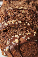 homemade banana cake with chocolate and nuts