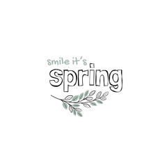 Vector illustration of spring lettering isolated set with decorative elements of sun, chickens, willow, tulip