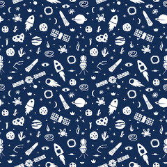 Space exploration seamless pattern in cutout style