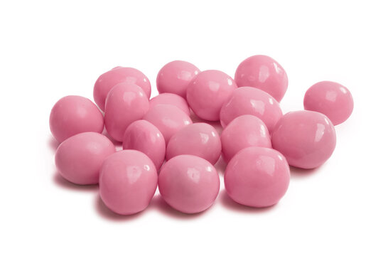 ruby chocolate balls with almond heart, pink chocolate coated  almond