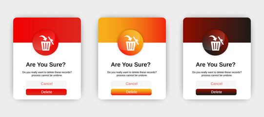 Set of Delete pop up banner with flat design on white background. Professional web design, full set of elements. User-friendly design materials.