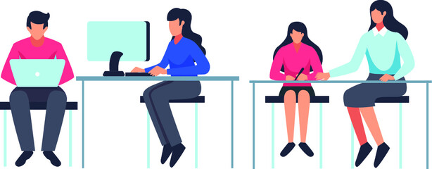 group of office people | education-horizontal-typography-banner-set-with-learning-knowledge-symbols-flat-illustration1