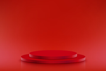 Red podium in the red room Studio room with red podium for presentations.