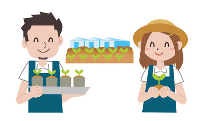 農家の夫婦　上半身