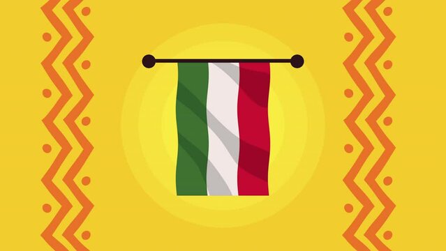 mexican culture animation with flag hanging