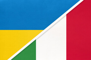 Ukraine and Italy, symbol of country. Ukrainian vs Italian national flags.