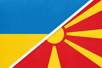 Ukraine and North Macedonia, symbol of country. Ukrainian vs Macedonian national flags