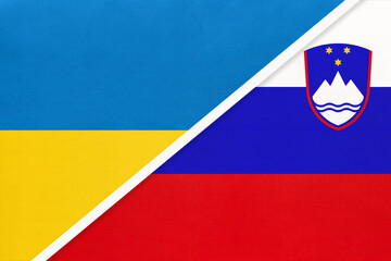 Ukraine and Slovenia, symbol of country. Ukrainian vs Slovene national flags.