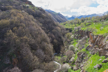 Fototapeta premium View of the mountains near the Tatev Monastery in the spring. Armenia