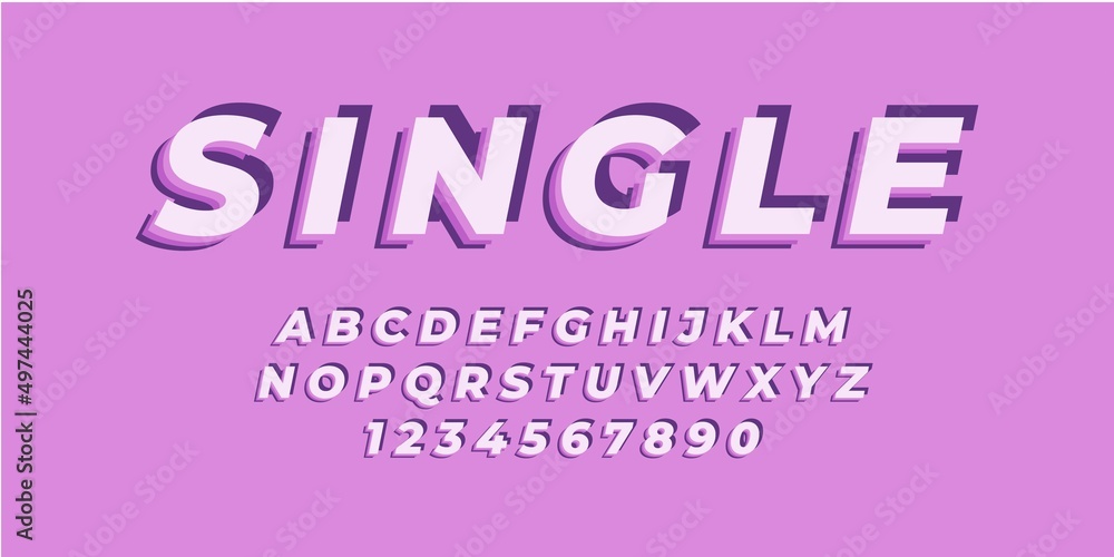 Poster purple single text alphabet font effect with flat color