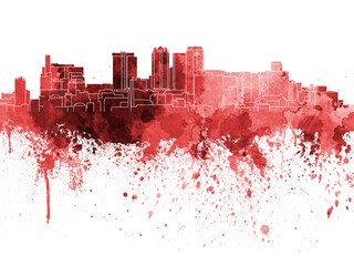 Birmingham AL skyline in red watercolor on white background
