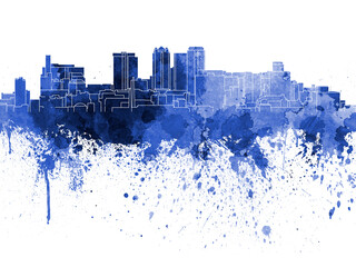 Birmingham AL skyline in blue watercolor on white background
