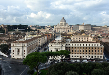 View from Angel Castle on St. Peter's Cathedral in Rome - 497445479