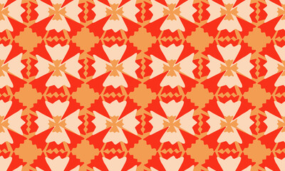 Elegant and cheerful geometric print of  abstract flowers  in beige, orange and light brown tones.Oriental style hand drawn design.For textile,decoration or stationery, packaging. 