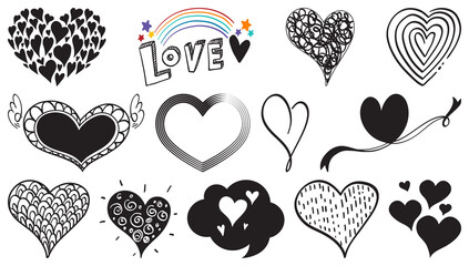Black hand drawn hearts set