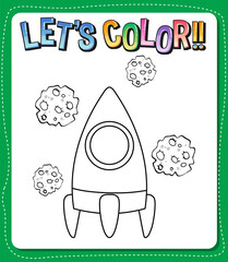 Worksheets template with let’s color!! text and rocket outline