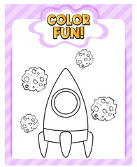 Worksheets template with color fun! text and rocket outline