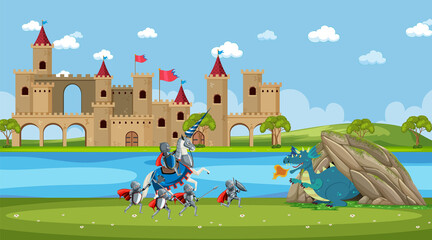 Medieval town scene in cartoon style