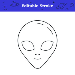 Alien line icon with editable stroke. Astronomy, space theme pictogram. Humanoid head simple symbol isolated on white background