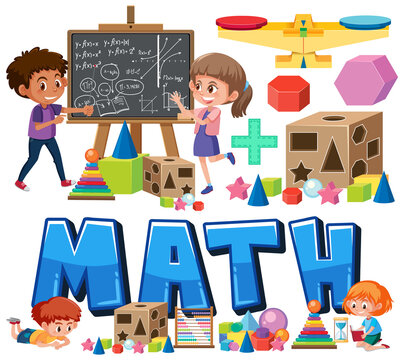 Math classroom objects with supplies and students