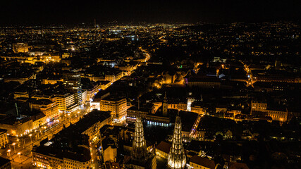 Naklejka premium Aerial view of Zagreb at night, Croatia