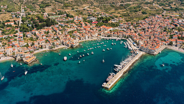 Aerial view of Komiza, Island Vis, Croatia