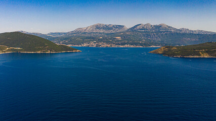 Fototapeta na wymiar Aerial View of Boka Kotorska Entrance, Boka Kotorska, Croatia and Montenegro