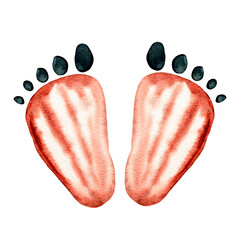 Watercolor cartoon human footprints isolated
