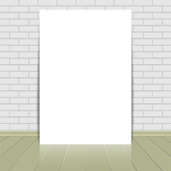 Blank frame paper sheet on  brick wall background and wooden floor