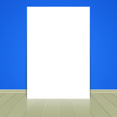 Blank frame paper sheet on wall background and wooden floor