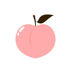 Peach cartoon vector. Doodle peach with leaves icon. Peach fruit in shape of heart isolated on white background. Farm, natural food, fresh fruits, vegan concepts.