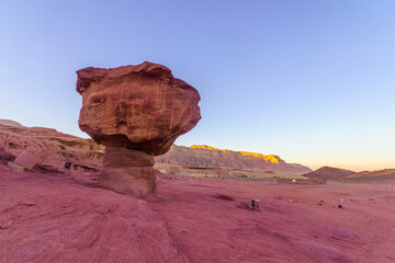 Sunset view of the Mushroom rock, in Timna desert park - obrazy, fototapety, plakaty