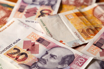 Kuna is the Croatian currency. Close-up shot.