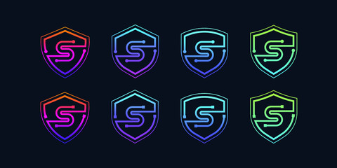 Letter S logotype with Line Dots and Cyber Shield Security Logo Digital Technology Business Company