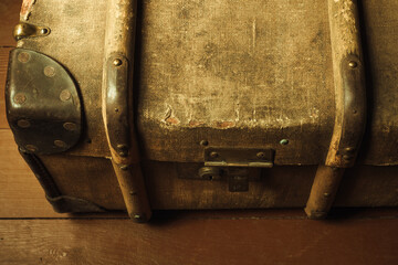 Vintage antique valise.Retro luggage detail.An old suitcase.
