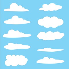 Set of clouds shape on blue sky background. Vector illustration